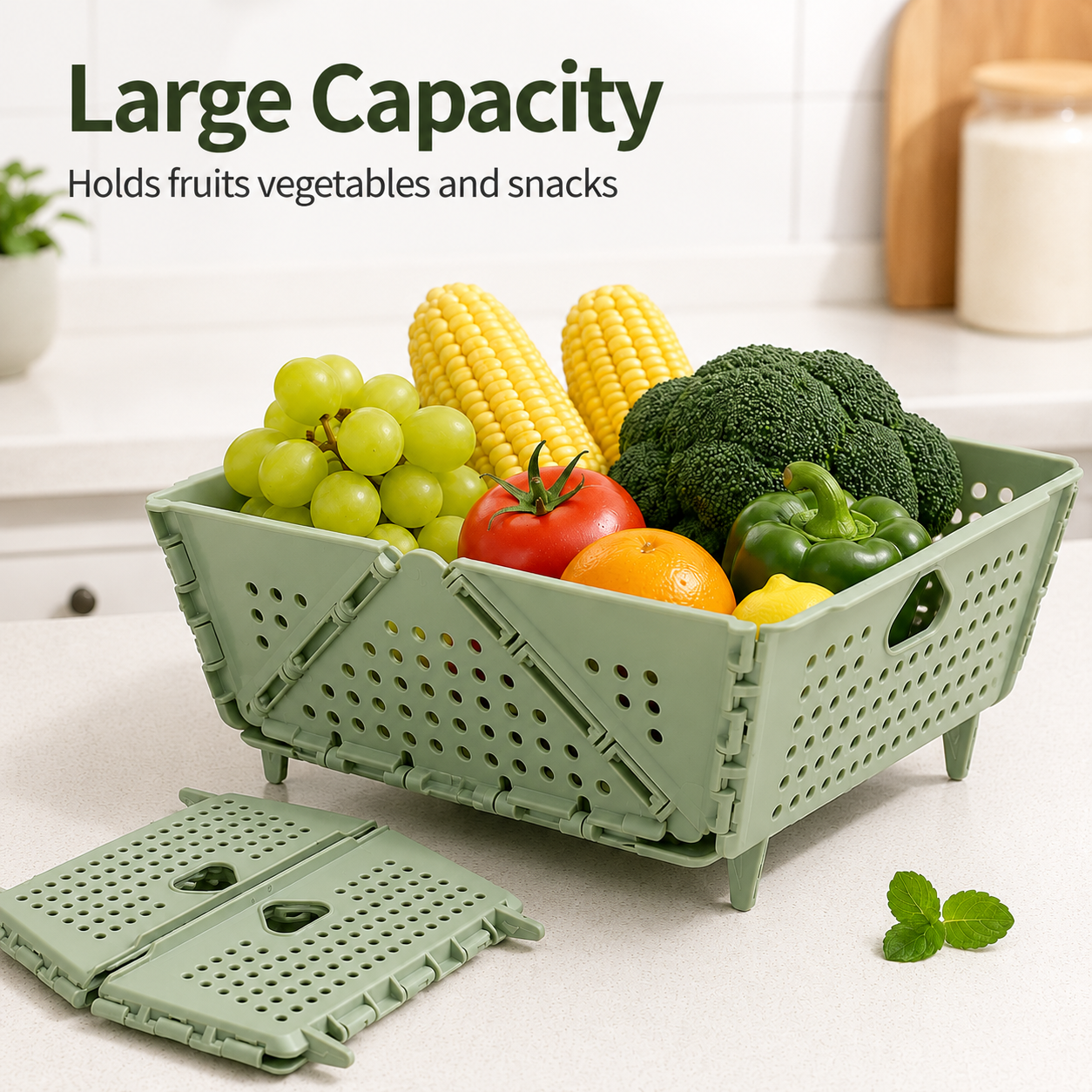 Compost Bin Countertop - Foldable Fruit Basket Plastic Kitchen Colander
