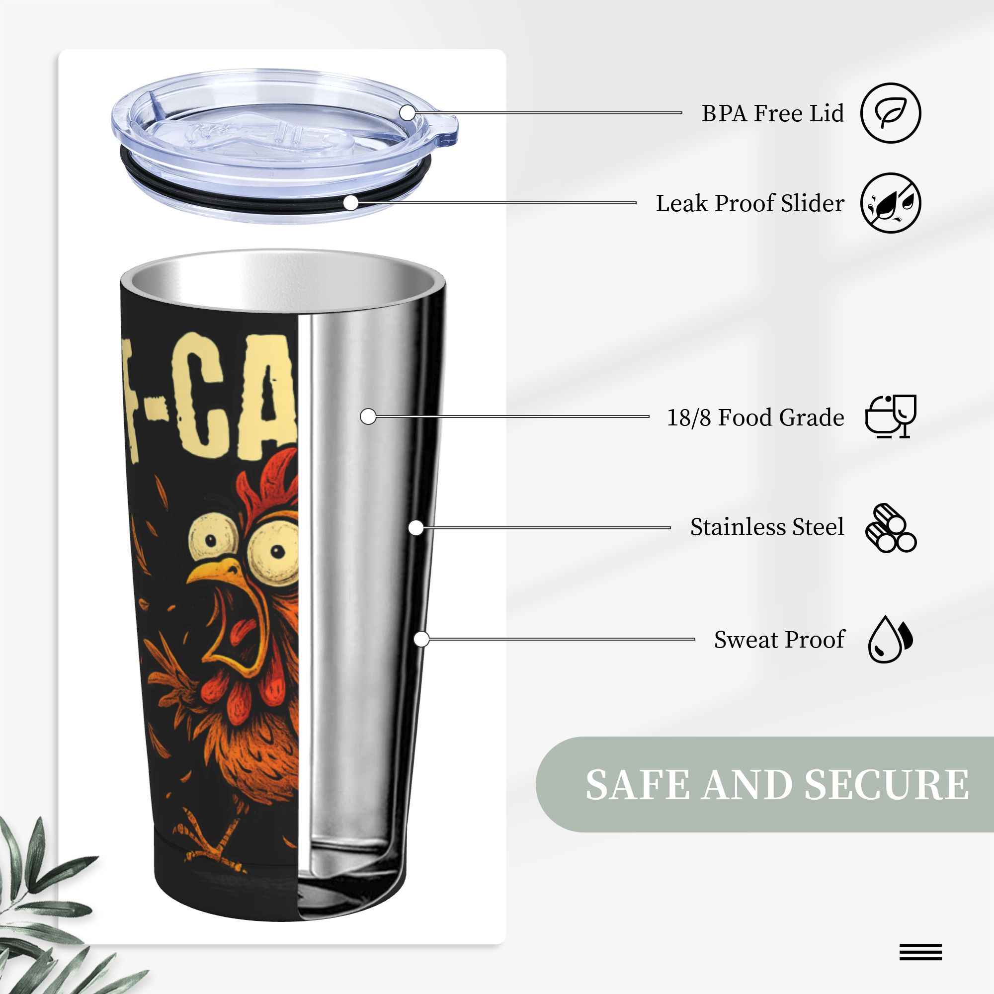 F-Caw-F Chicken FCAWF Tumbler  - مراجعة Stainless Steel Straw وسعره