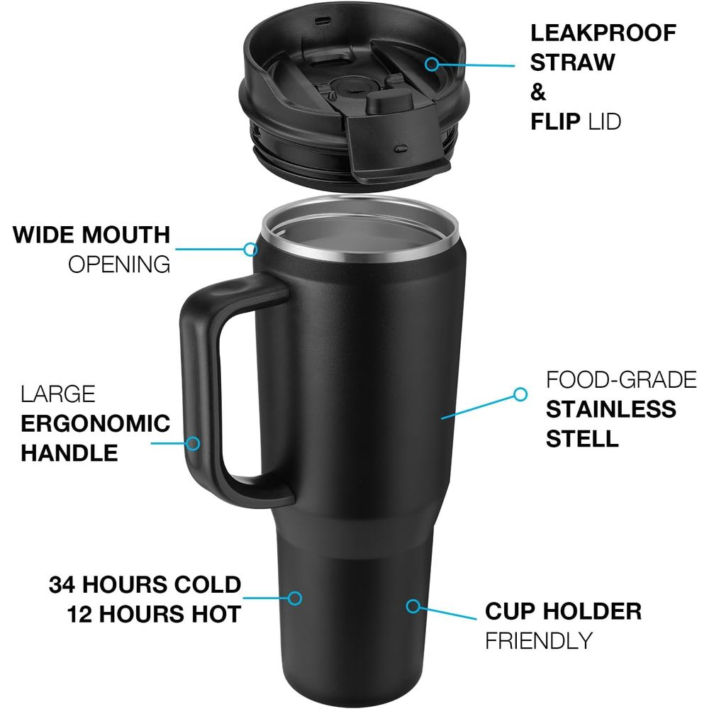40 oz Insulated Travel Mug wit - مراجعة Stainless Steel Straw وسعره