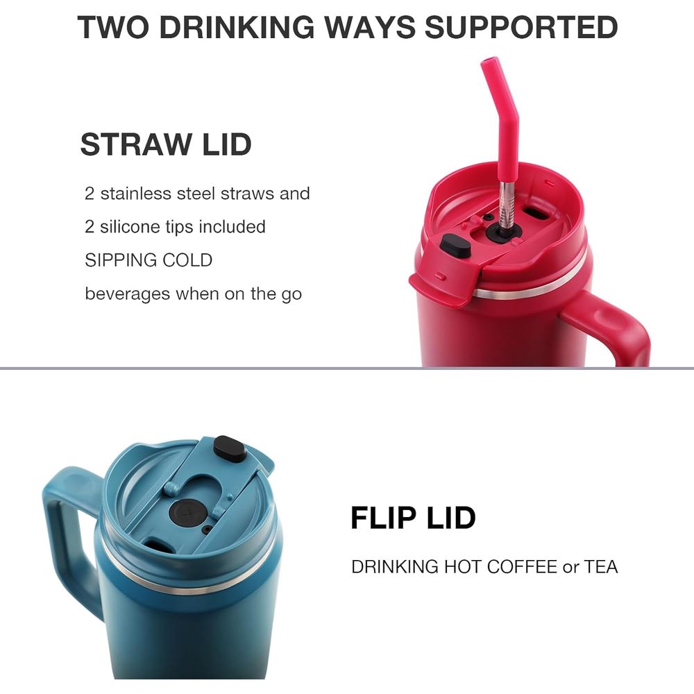 40 oz Insulated Travel Mug wit - مراجعة Stainless Steel Straw وسعره