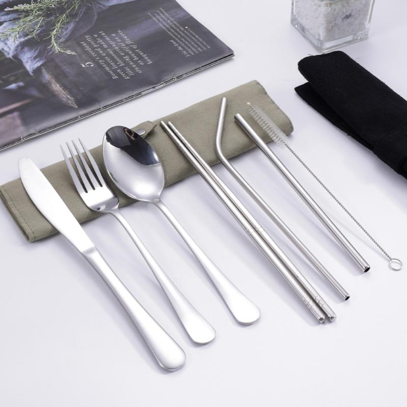 8Pcs/Set Tableware Travel Cutl - مراجعة Stainless Steel Straw وسعره
