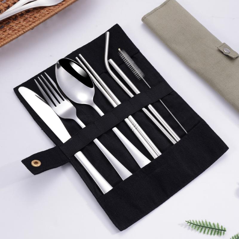 8Pcs/Set Tableware Travel Cutl - مراجعة Stainless Steel Straw وسعره