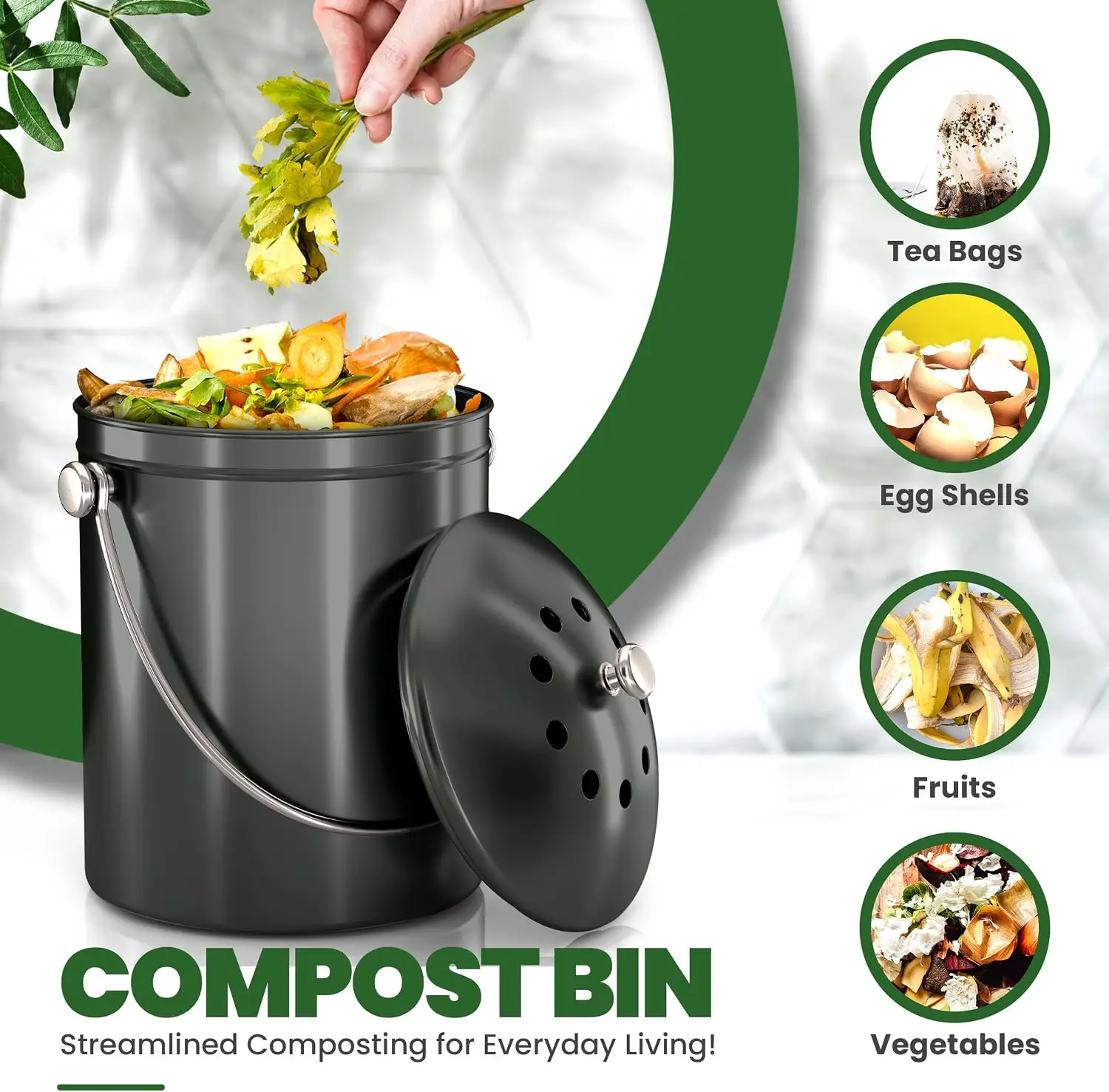 Kitchen Compost Bin for Kitche - مراجعة Compost Bin Countertop وسعره